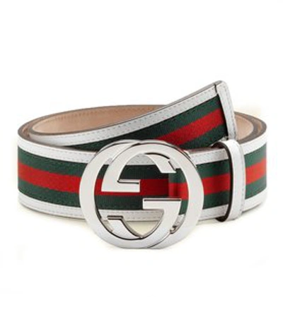Pre-owned Gucci Interlocking G Belt Stripes White/green/red