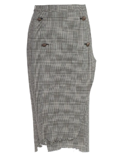 Vetements Raw-edge Prince Of Wales-checked Pencil Skirt In Grey