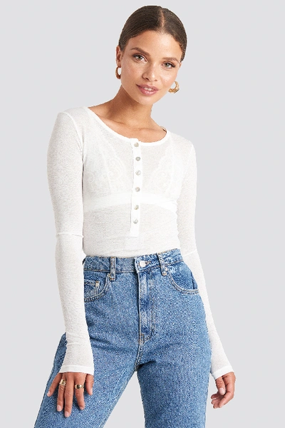 Na-kd Light Button Up Long Sleeve Top - White In Offwhite