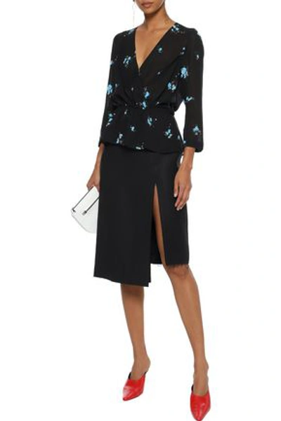 A.l.c . Woman Rena Wrap-effect Floral-print Silk Peplum Top Black