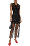 ANNA SUI LACE-UP EMBROIDERED TULLE MIDI DRESS,3074457345620729873