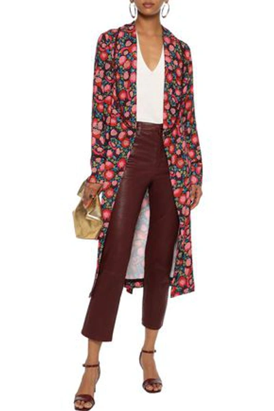 Anna Sui Woman Lace-trimmed Floral-print Cady Kimono Magenta