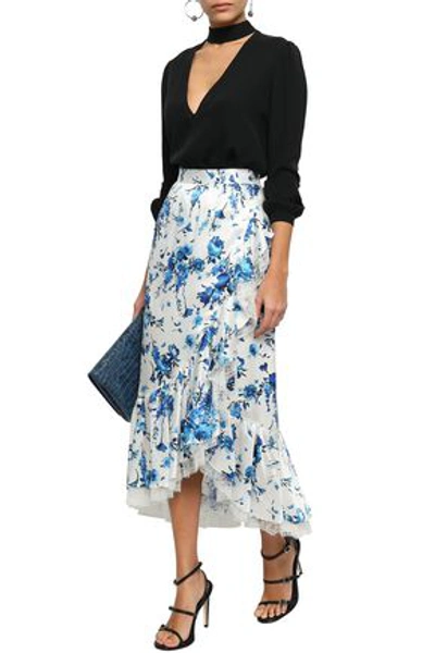 Adam Lippes Woman Wrap-effect Lace-trimmed Hammered-silk Midi Skirt Off-white