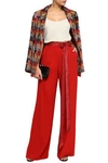 ADAM LIPPES ADAM LIPPES WOMAN MOIRE-TRIMMED CREPE WIDE-LEG PANTS RED,3074457345620390248