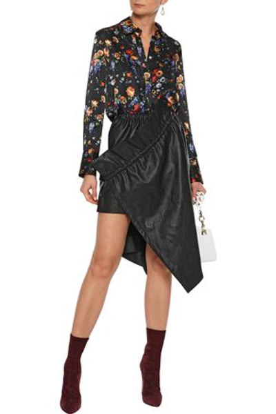 Adam Lippes Woman Floral-print Hammered-silk Shirt Black