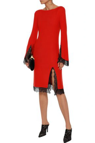 Adeam Woman Lace-trimmed Ribbed Silk Dress Tomato Red