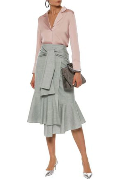 Adeam Woman Asymmetric Tie-front Wool-blend Midi Wrap Skirt Stone
