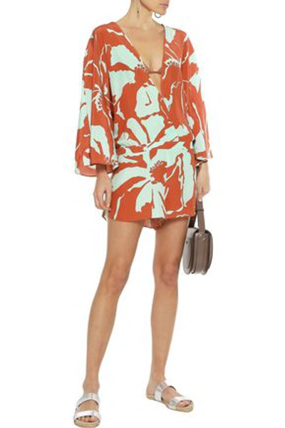Adriana Degreas Wrap-effect Printed Silk Playsuit In Coral