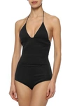 ADRIANA DEGREAS QUILTED-PANELED HALTERNECK SWIMSUIT,3074457345620500706