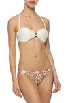 ADRIANA DEGREAS TWIST-FRONT EMBELLISHED PRINTED LOW-RISE BANDEAU BIKINI,3074457345620497149