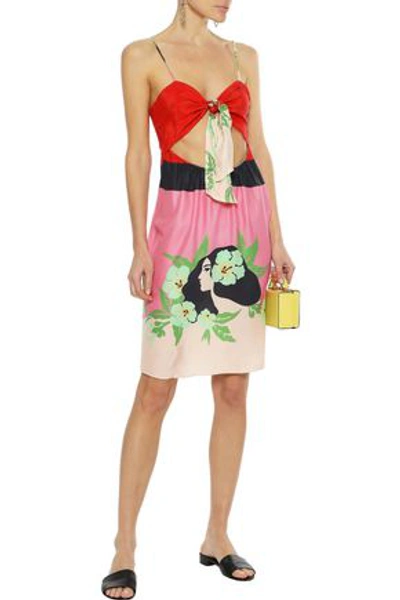 Adriana Degreas Woman Tie-front Cutout Printed Silk Dress Pink