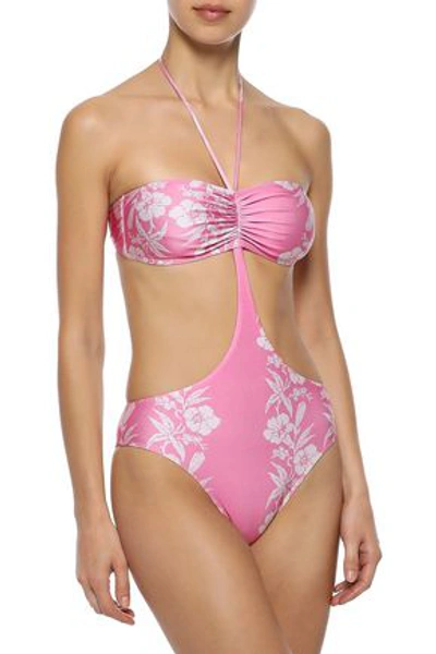 Adriana Degreas Woman Cutout Ruched Floral-print Halterneck Swimsuit Pink