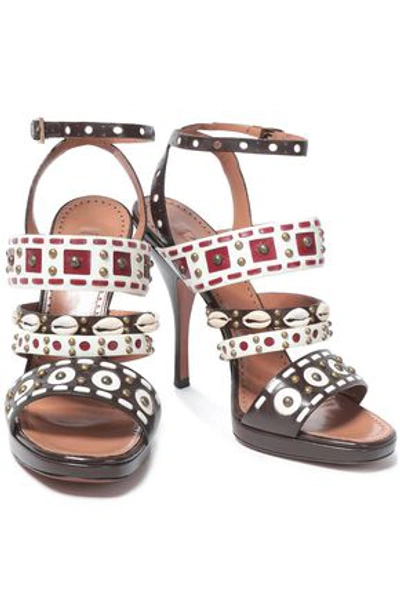 Alaïa Embellished Woven Leather Sandals In Dark Brown