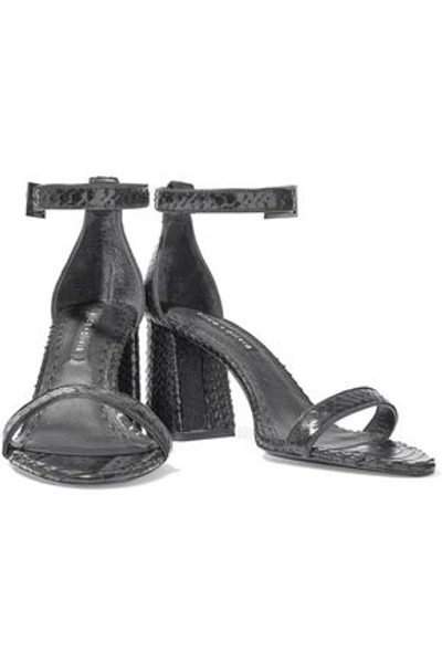 Alice And Olivia Lillian Metallic Snake-effect Leather Sandals In Black