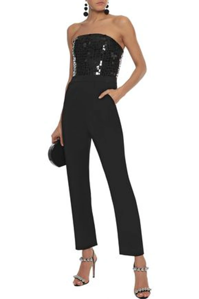 Alice And Olivia Jeri Sequined Canvas And Satin-crepe Jumpsuit In Black