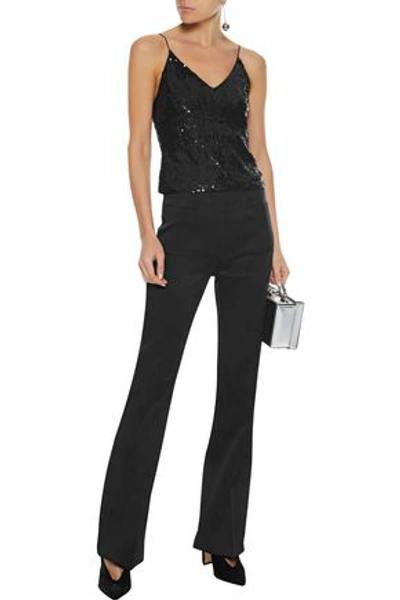 Alice And Olivia Delray Sequined Stretch-tulle Camisole In Black