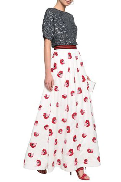 Alice And Olivia Tina Sequin-embellished Satin-crepe Maxi Skirt In Off-white