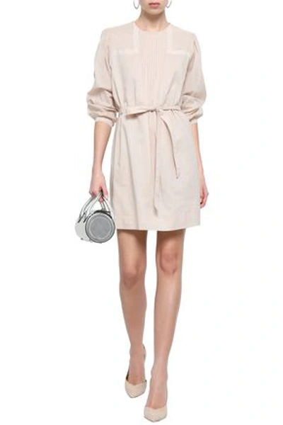 Burberry Woman Lace-trimmed Pintucked Cotton Mini Dress Blush