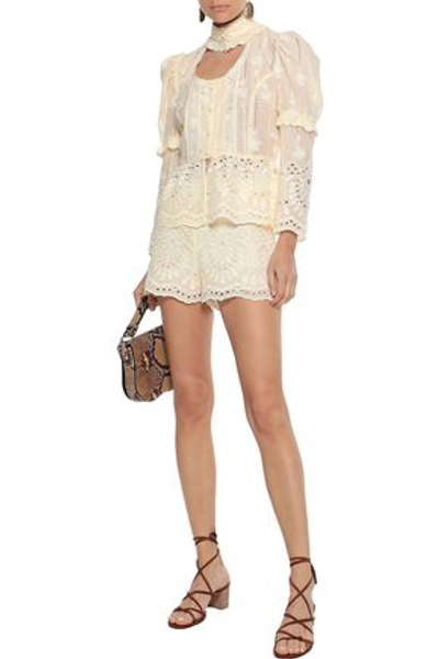 Anna Sui Woman Cutout Broderie Anglaise Cotton Peplum Blouse Ivory