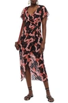 ANNA SUI ANNA SUI WOMAN WRAP-EFFECT PRINTED FIL COUPÉ SILK-CHIFFON MIDI DRESS BLACK,3074457345620923445