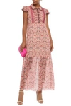 ANNA SUI ANNA SUI WOMAN RUCHED METALLIC PRINTED FIL COUPÉ CHIFFON MAXI DRESS PEACH,3074457345620909788