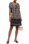 ANNA SUI LACE-TRIMMED PRINTED CHIFFON MINI DRESS,3074457345620910252