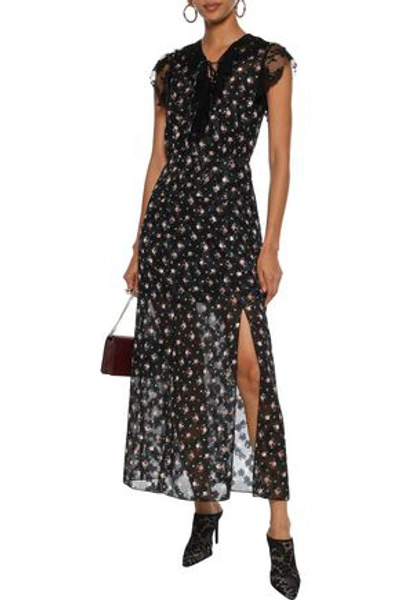 Anna Sui Lace-trimmed Floral-print Fil Coupé Maxi Dress In Black