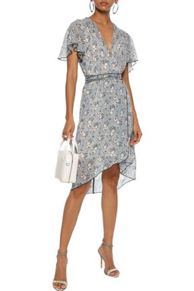 Anna Sui Wrap-effect Printed Silk-chiffon Dress In Blue