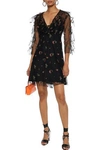 ANNA SUI ANNA SUI WOMAN RUFFLE-TRIMMED EMBROIDERED TULLE MINI DRESS BLACK,3074457345620730204