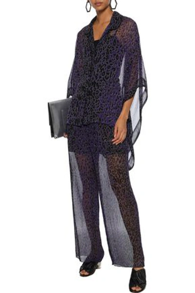 Anna Sui Draped Leopard-print Silk-georgette Top In Purple