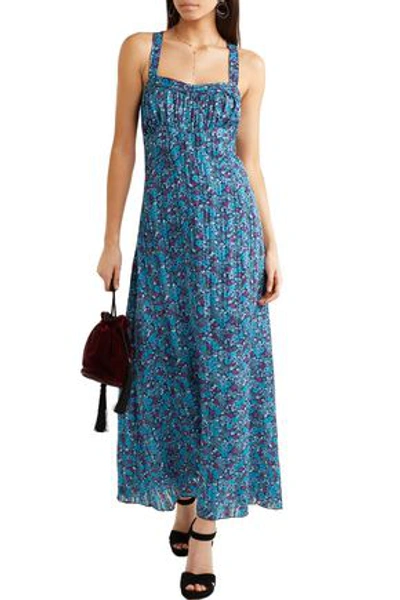 Anna Sui Incense And Joy Printed Silk-jacquard Maxi Dress In Blue