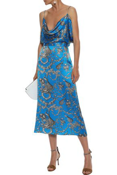 Antonio Berardi Open-back Draped Printed Silk-satin Midi Dress In Blue