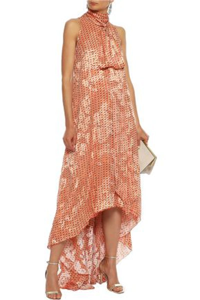 Antonio Berardi Pussy-bow Printed Fil Coupé Chiffon Gown In Orange