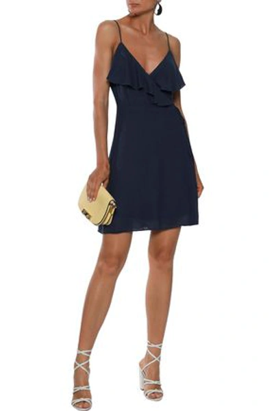 Bailey44 Bailey 44 Woman Peppercorn Wrap-effect Ruffled Crepe De Chine Mini Dress Navy