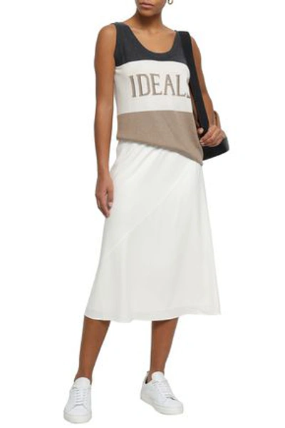 Brunello Cucinelli Bead-embellished Intarsia Cashmere Tank In Sand