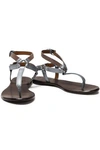 BRUNELLO CUCINELLI BRUNELLO CUCINELLI WOMAN BEAD-EMBELLISHED METALLIC LEATHER SANDALS GUNMETAL,3074457345620110920