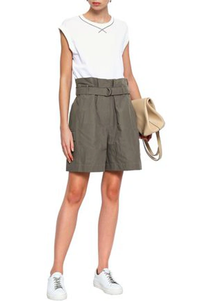 Brunello Cucinelli Belted Cotton-blend Shorts In Army Green