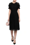 BURBERRY BURBERRY WOMAN RUFFLED CREPE-TRIMMED CORDED LACE DRESS BLACK,3074457345620634337
