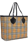 BURBERRY BURBERRY WOMAN GIANT REVERSIBLE LEATHER-TRIMMED CHECKED BONDED-COTTON TOTE YELLOW,3074457345620716155