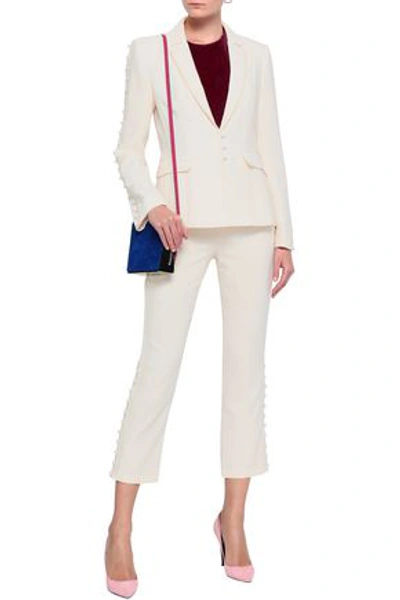 Cinq À Sept Button-detailed Crepe Straight-leg Pants In Ivory