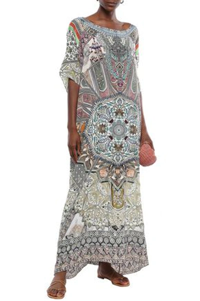 Camilla Soul Sisters Crystal-embellished Printed Silk Crepe De Chine Coverup In Cream