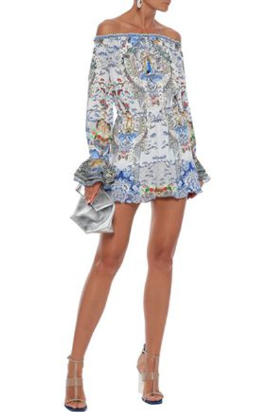 Camilla Geisha Gateways Off-the-shoulder Embellished Silk-chiffon Playsuit In Multicolor