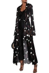 CAROLINE CONSTAS CAROLINE CONSTAS WOMAN JADE FLORAL-PRINT STRETCH-SILK SATIN KIMONO BLACK,3074457345620965155