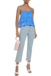 CAROLINE CONSTAS CAROLINE CONSTAS WOMAN NADINE TIERED FLORAL-PRINT WASHED STRETCH-SILK CAMISOLE AZURE,3074457345620349831