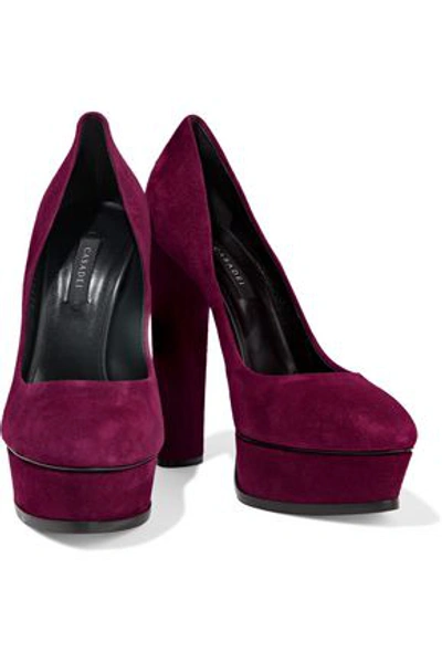 Casadei Woman Suede Platform Pumps Burgundy