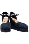 CASTAÃ±ER CASTAÑER WOMAN CAMPANILLA CANVAS-TRIMMED WOVEN SUEDE WEDGE ESPADRILLES NAVY,3074457345620507658