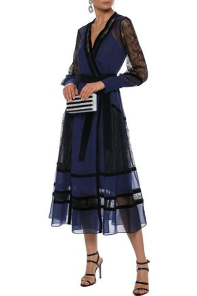 Diane Von Furstenberg Forrest Lace-paneled Silk-chiffon Midi Wrap Dress In  Navy | ModeSens