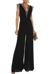 CATHERINE DEANE CATHERINE DEANE WOMAN HESSA LACE-TRIMMED PLEATED STRETCH-JERSEY JUMPSUIT BLACK,3074457345620745060