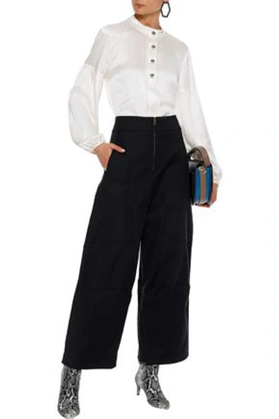 Chloé Woman Cropped Stretch-cotton Wide-leg Pants Black