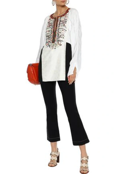 Chloé Paneled Grosgrain-trimmed Embellished Jacquard Tunic In White